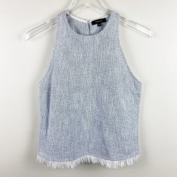 DREW | Anthro Blue & White Tweed Tank Top Fringe - Picture 1 of 7